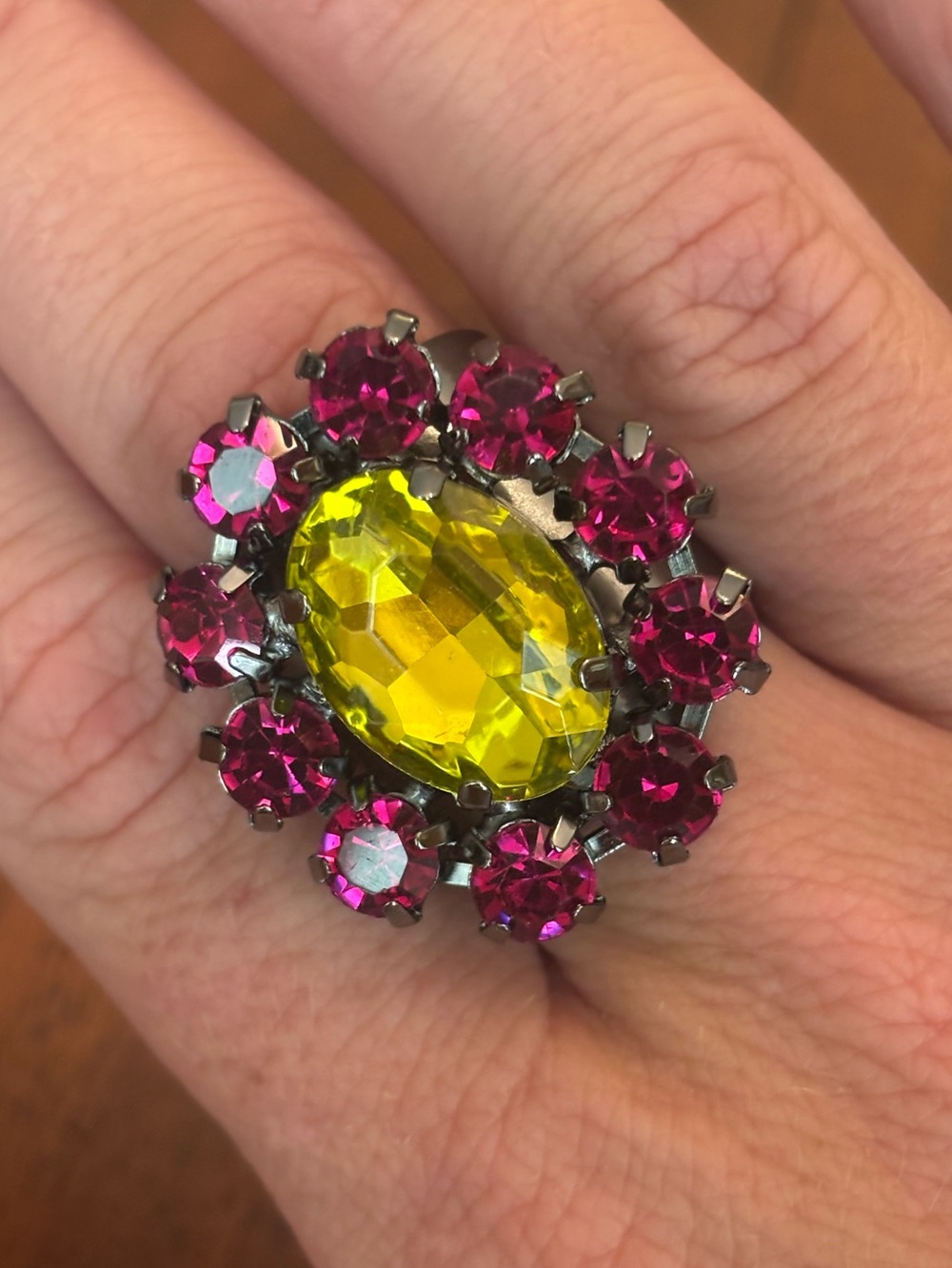 Sienna by TOVA Vibrant Yellow and Pink Floral Cocktail Ring - Picture 3 of 5